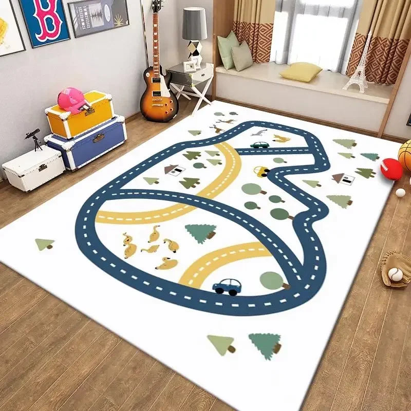 Kinderteppich mit Stadtplan und Straßen als Autospielmatte für Kinderzimmer und Spielzimmer – 80 × 120 bis 160 × 230 cm, rutschfest, 7 Motive