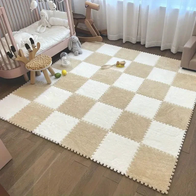 Flauschige Plüsch-Puzzlematten aus Schaumstoff für Wohnzimmer, Schlafzimmer und Spielbereich – quadratisch, 4 oder 12 Stück, stapelbar, 17 Farben