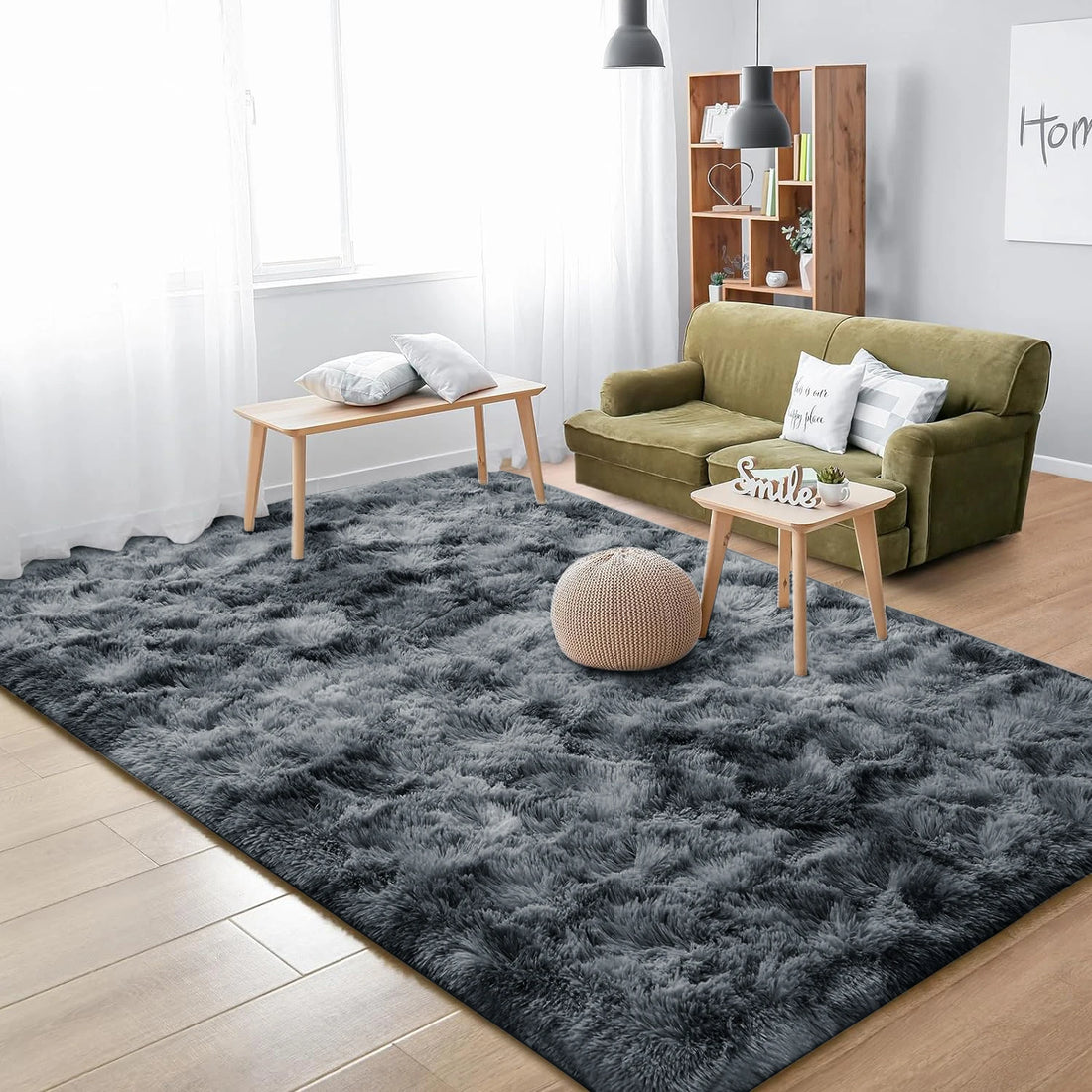 Zotteliger Teppich in Batik-Optik mit Samtflor für Wohnzimmer, Schlafzimmer und Kinderzimmer – 50 × 80 bis 160 × 230 cm, rutschfest, 4 Farben