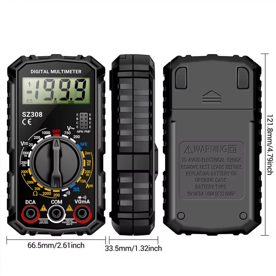 Digitales Multimeter-Set für Elektroarbeiten und Heimwerken – bis 750 V AC und 1000 V DC, 10 A, Durchgangsprüfer, 70-cm-Messleitungen, Schwarz, Rot