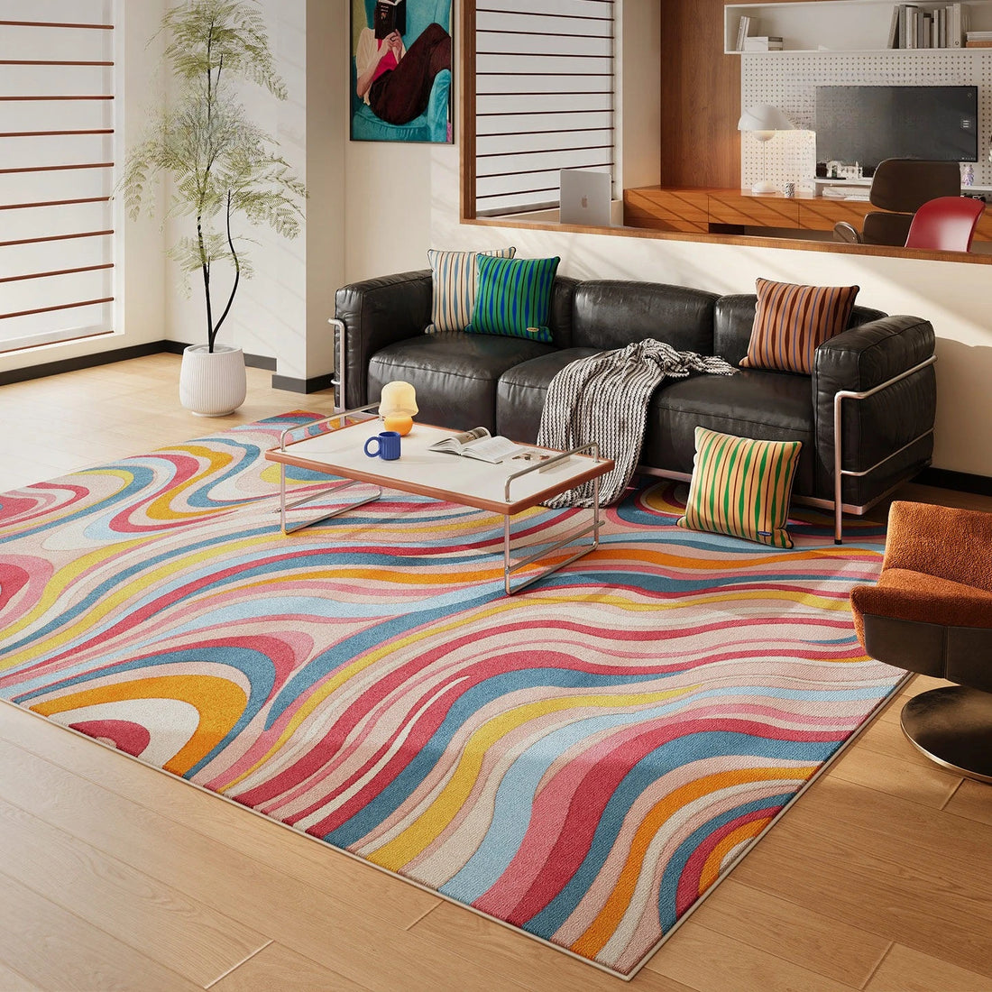 Teppich in Dopamin-Farben mit abstraktem Wellenmuster für Schlafzimmer, Wohnzimmer und Garderobe – 80 × 120 bis 200 × 300 cm, rutschfest, 12 Motive