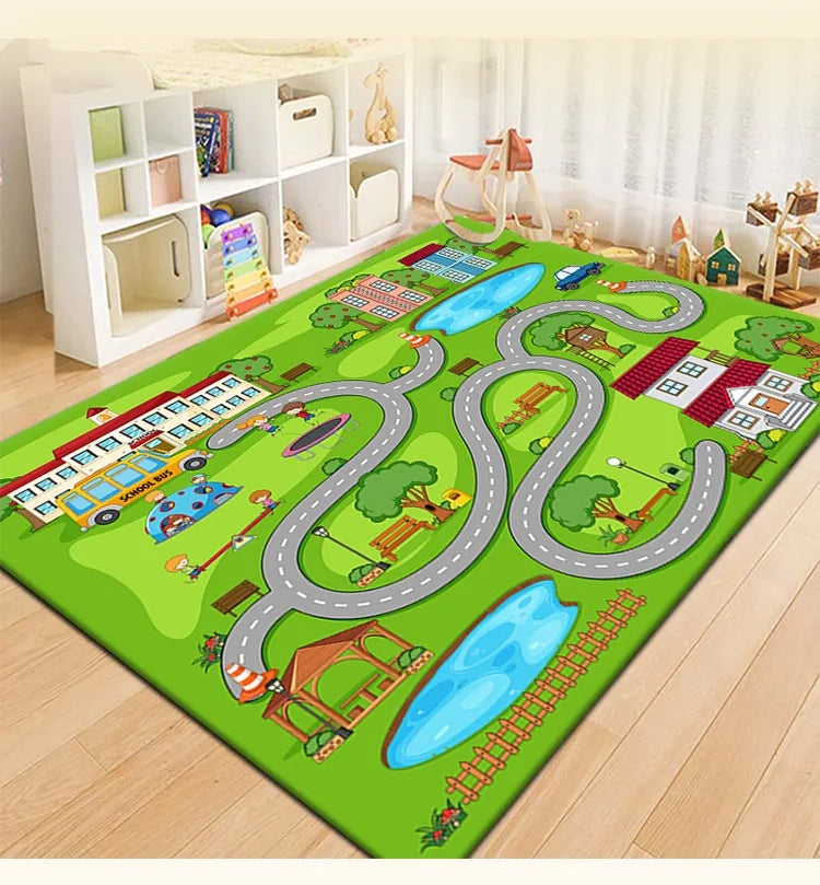 Spielteppich mit Straßen- und Landebahn-Motiv für Spielbereich und Wohnzimmer – 40 × 60 bis 160 × 230 cm, rutschfest, waschbar, 10 Motive