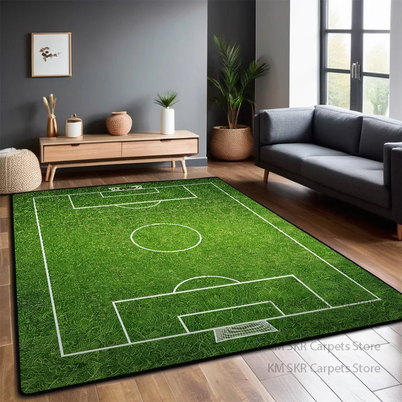 Bedruckter Flanell-Teppich im Fußballfeld-Design für Kinderzimmer und Wohnzimmer – 60 × 90 bis 200 × 400 cm, rechteckig, rutschfest, 13 Motive