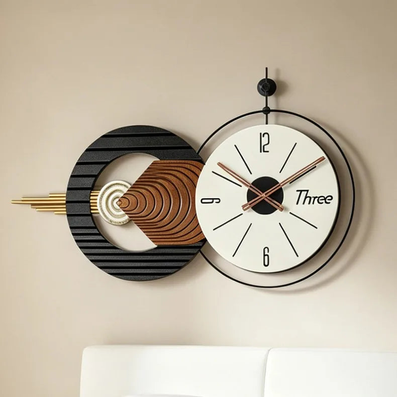 Minimalistische Wanduhr mit Holz-Zifferblatt für Wohnzimmer, Schlafzimmer und Büro – 88 × 51,5 cm, groß, geräuschloses Quarzwerk, modern