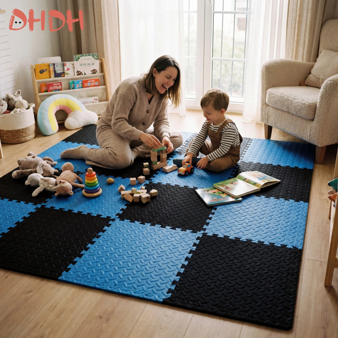 Dicke Puzzlematte aus EVA-Schaum als Krabbel- und Spielmatte für Babys und Kinder – je 30 × 30 cm, 4 bis 16 Stück, rutschfest, wasserdicht, 15 Farben