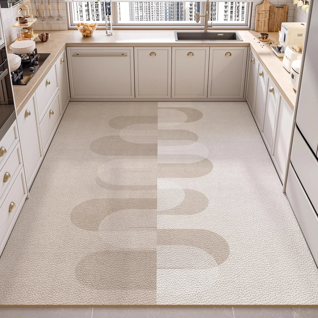 PVC-Küchenmatte in Lederoptik im minimalistischen Stil für Küche und Balkon – 50 × 80 bis 200 × 300 cm, wasserdicht, ölbeständig, 12 Motive
