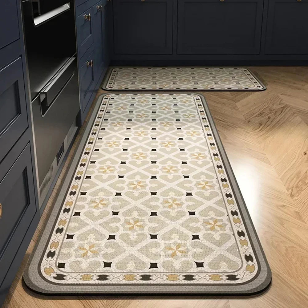 Bedruckte Küchenmatte aus Kristallsamt für Küche, Flur und Eingang – 40 × 60 bis 50 × 160 cm, auch im Zweierset, saugfähig, rutschfest, 18 Motive