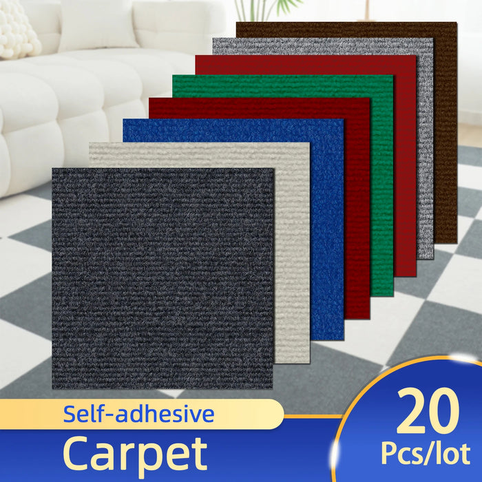 Selbstklebende Teppichfliesen im 20er-Set in 9 Farben für Flur, Wohnräume und Innenbereich – je 30 × 30 cm, quadratisch, abnehmbar, rutschfest