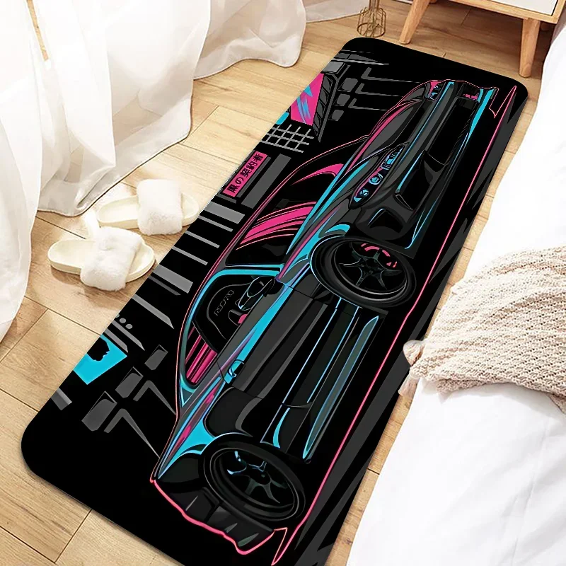 Teppich mit Rennsport-Motiv für Schlafzimmer, Flur und Eingang – 40 × 60 bis 80 × 180 cm, Flanell, weich, rutschfest, geräuschdämpfend, 16 Motive