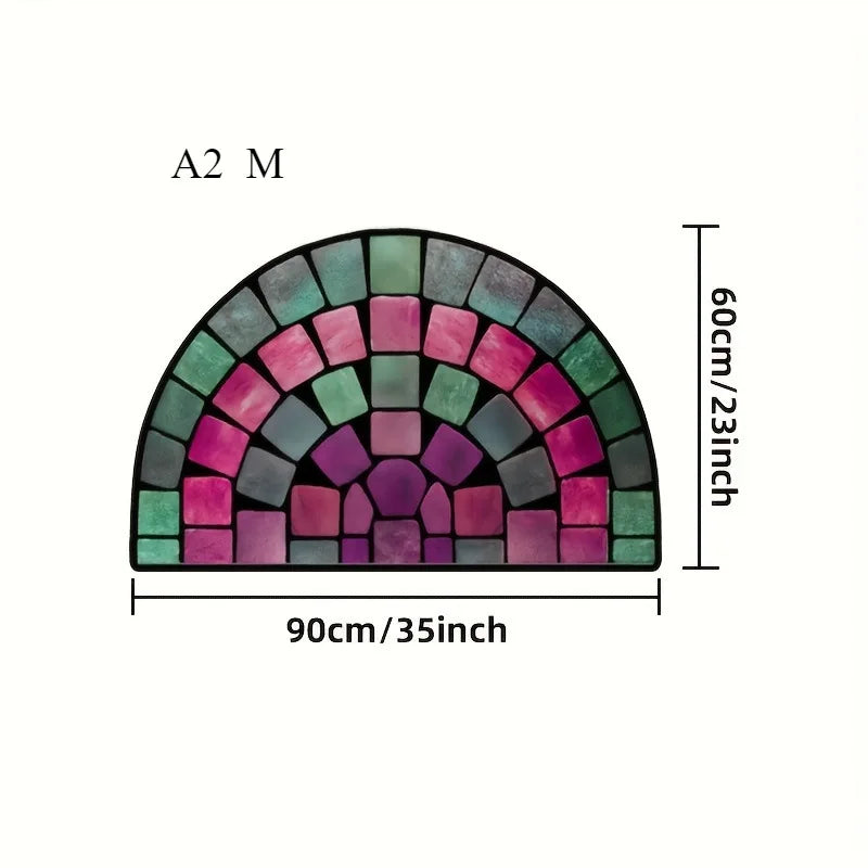 Halbrunde Fußmatte mit Blumendruck für Eingang, Haustür und Bad – 40 × 60 bis 60 × 90 cm, rutschfest, schmutzabweisend, waschbar, 11 Motive