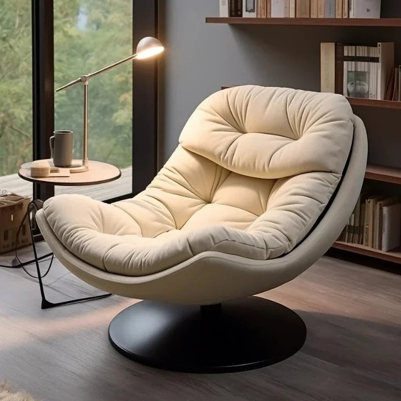 Drehbarer Loungesessel mit Stoffbezug für Balkon, Wohnzimmer und Gaming – gepolstert, Schaukelfunktion, ohne Armlehnen, 4 Ausführungen