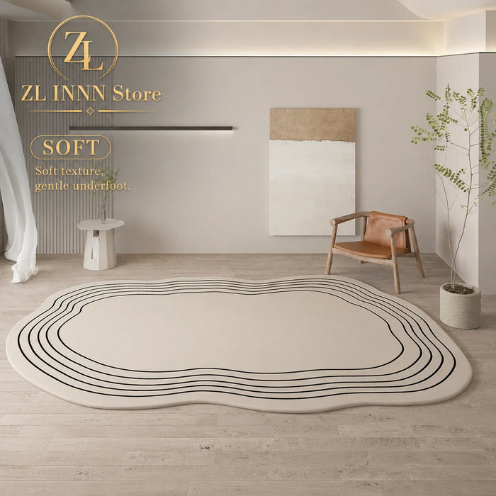 Unregelmäßig ovaler Kurzflorteppich im nordischen Stil für Wohnzimmer und Schlafzimmer – 60 × 90 bis 200 × 400 cm, rutschfest, waschbar, 14 Motive