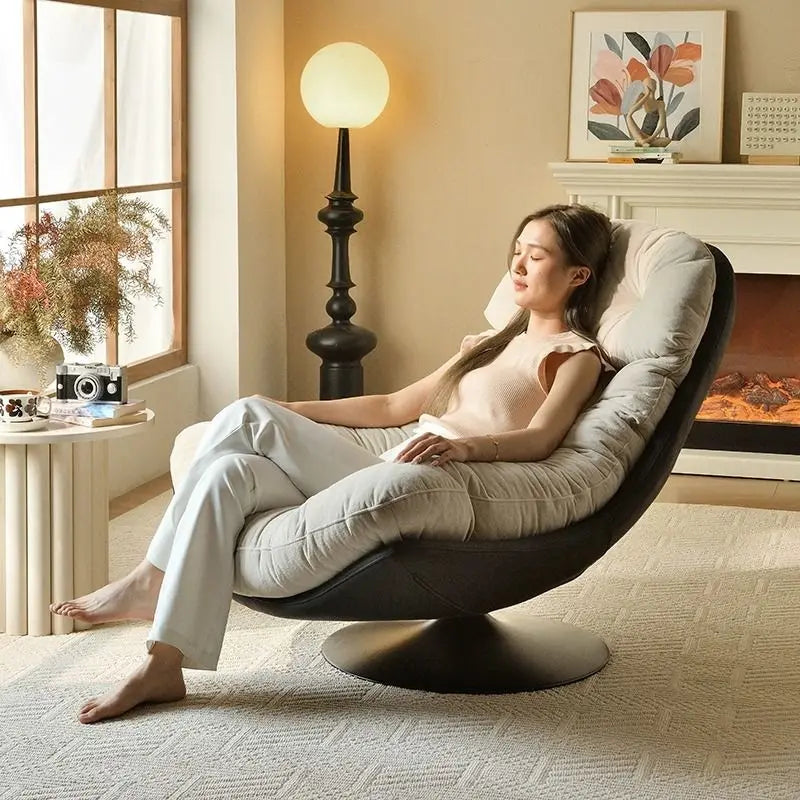 Drehbarer Loungesessel mit Stoffbezug für Balkon, Wohnzimmer und Gaming – gepolstert, Schaukelfunktion, ohne Armlehnen, 4 Ausführungen