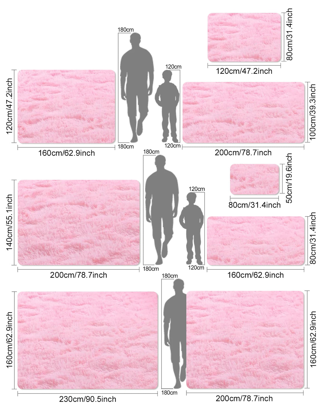 Flauschiger Shaggy-Teppich für Kinderzimmer, Schlafzimmer und Wohnzimmer – 50 × 80 bis 160 × 230 cm, ca. 3 cm Flor, uni und Batik, 14 Farben