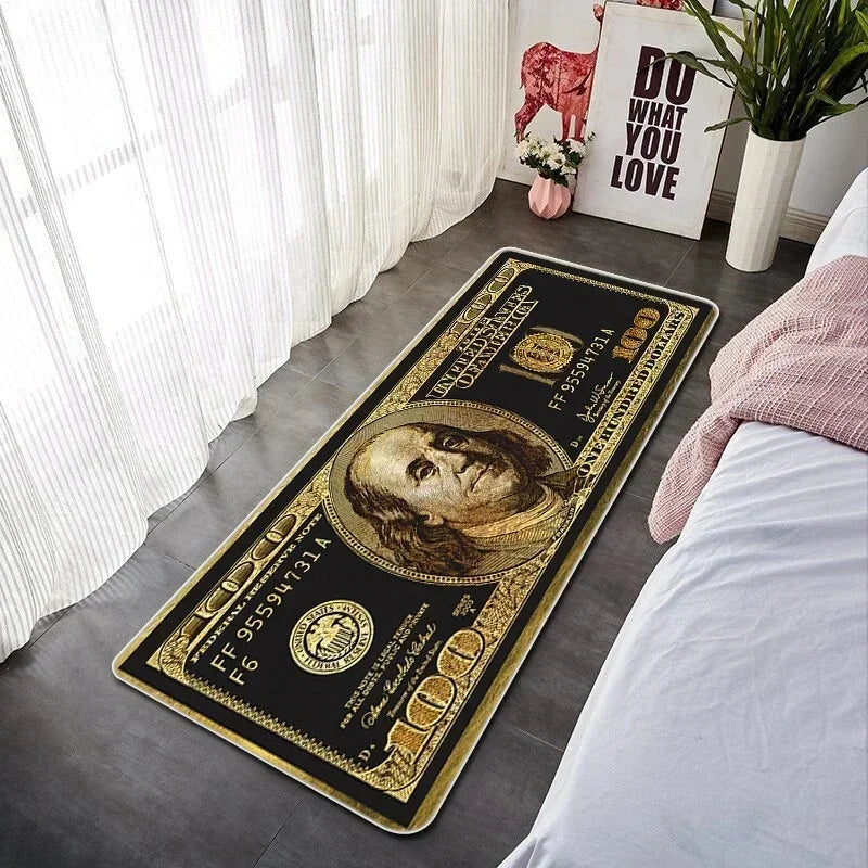 Läufer mit Banknoten-Motiv für Schlafzimmer, Flur und Büro – 40 × 60 bis 50 × 160 cm, weich, rutschfest, geräuschdämpfend, 16 Motive