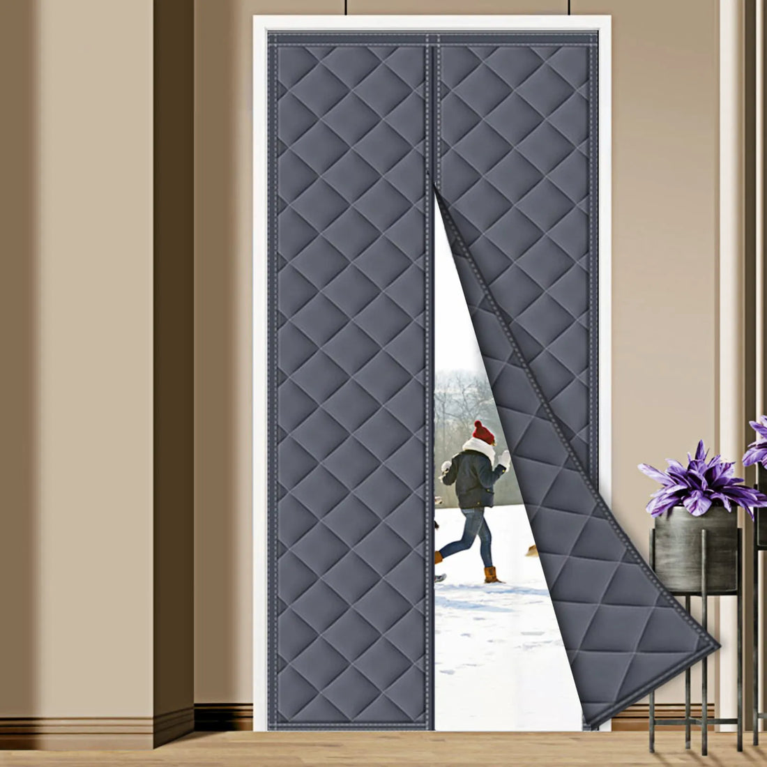 Magnetischer Thermo-Türvorhang gegen Zugluft für Flur, Keller und Wintergarten – 80 × 210 bis 100 × 220 cm, Magnetverschluss, Grau oder Braun