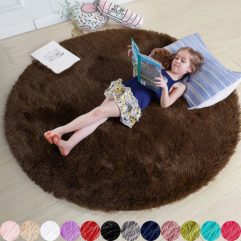 Runder Shaggy-Teppich für Mädchenzimmer, Schlafzimmer und Wohnzimmer – Ø 60 bis 200 cm, flauschig, zottelig, rutschfeste Noppen, 10 Farben