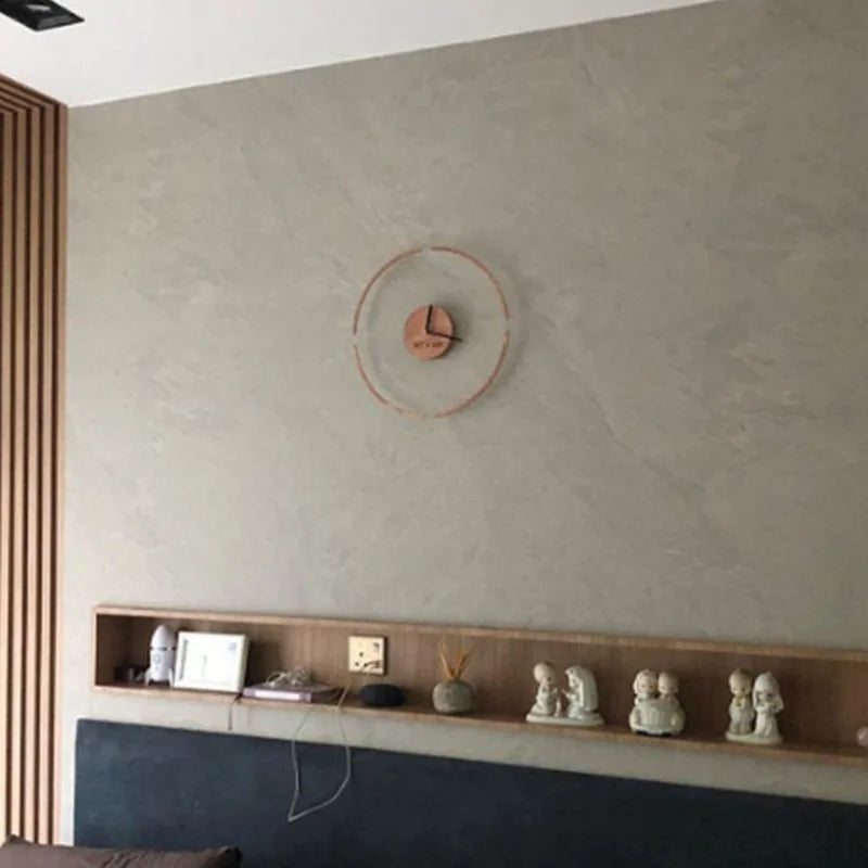 Transparente Wanduhr in schwebender Optik mit Holz im nordischen Stil für Schlafzimmer und Wohnzimmer – Ø 30 cm, analog, hell oder dunkel