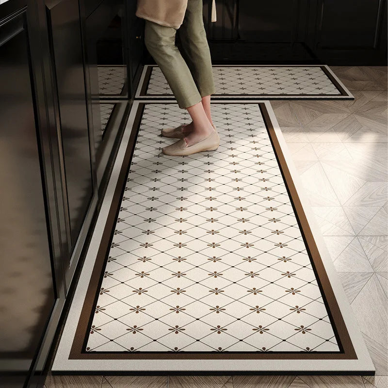 Küchenläufer mit geometrischem Muster im modernen Stil für Küche und Wohnzimmer – 40 × 60 bis 50 × 150 cm, Flanell, rutschfest, 7 Motive