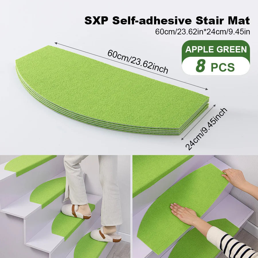 Halbrunde selbstklebende Treppenmatten im 8er-Set für Treppenstufen im Innenbereich – 60 × 24 cm, 4 mm stark, rutschfest, einfarbig, 11 Farben
