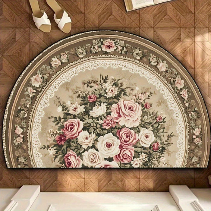 Halbrunder Vintage-Teppich mit romantischem Rosenmuster für Eingang, Schlafzimmer und Wohnzimmer – 40 × 60 bis 60 × 90 cm, weich, rutschfest