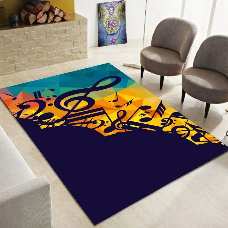 Teppich mit Musik-Motiv aus Klavier und Noten für Wohnzimmer, Schlafzimmer und Flur – 40 × 60 bis 120 × 160 cm, rechteckig, rutschfest, 21 Motive