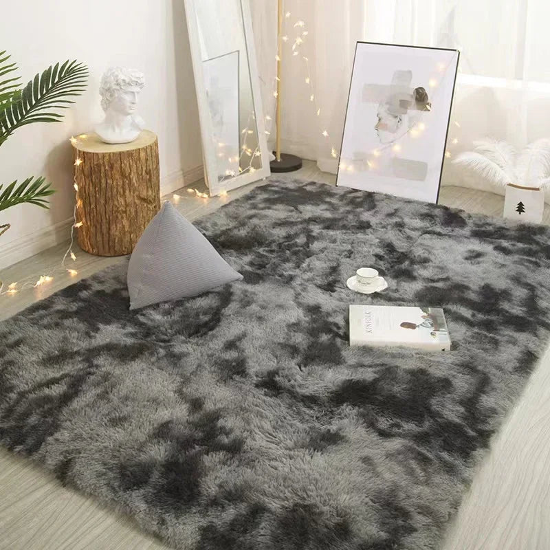 Hochflor-Teppich aus Seidenwolle für Schlafzimmer, Kinderzimmer und Wohnzimmer – 40 × 60 bis 120 × 160 cm, Batik-Optik, rutschfest, 6 Motive