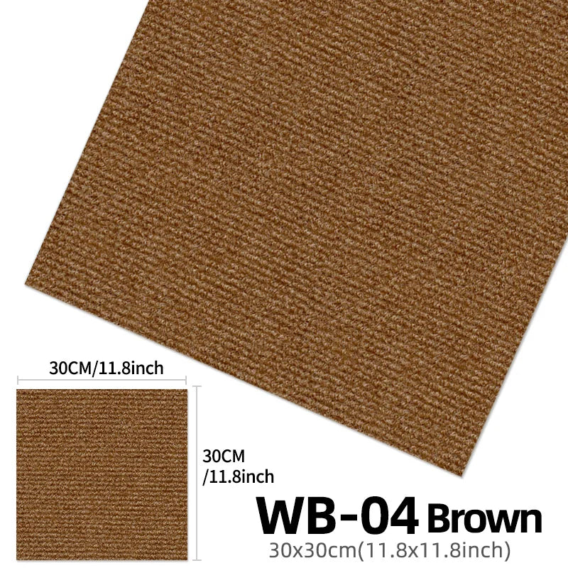 Selbstklebende Teppichfliesen im 10er-Set zum Abziehen und Aufkleben für Wohnzimmer und Schlafzimmer – je 30 × 30 cm, abnehmbar, EVA-Rücken, 6 Farben