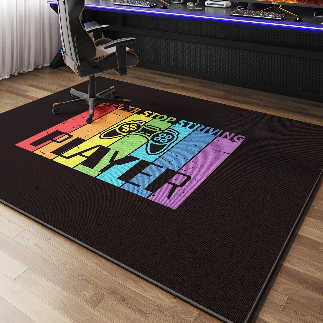 Rutschfeste Bodenmatte für Gaming-Zimmer, Schlafzimmer und unter den Bürostuhl – 80 × 120 bis 160 × 230 cm, bedruckt, leicht, pflegeleicht, 5 Motive