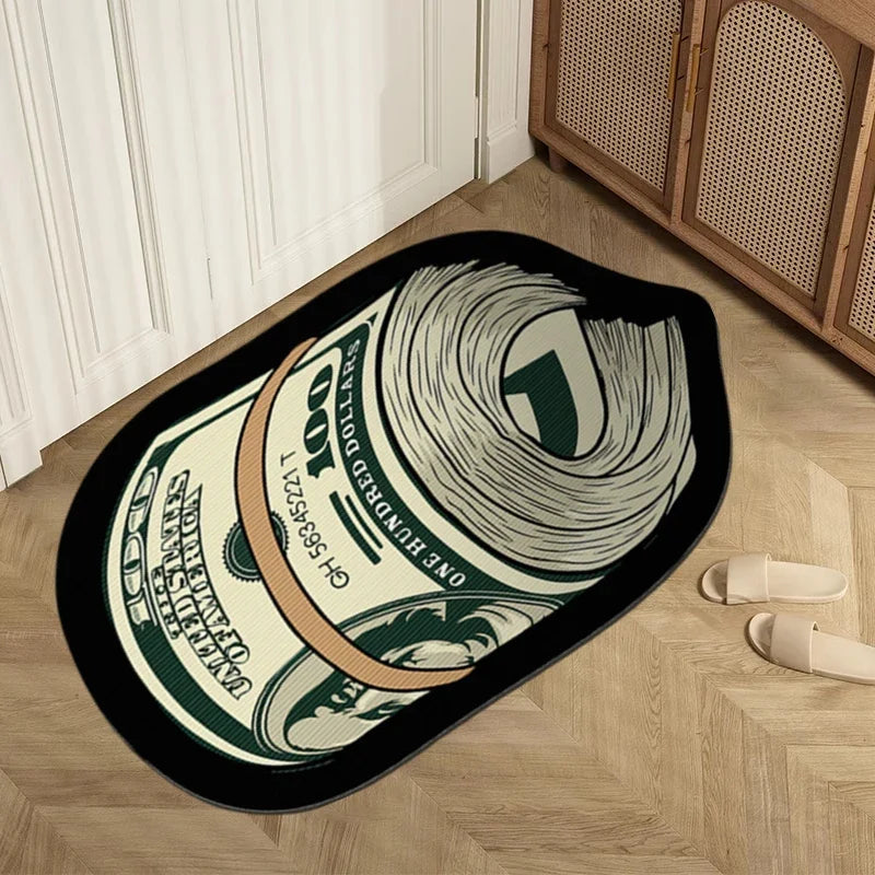 Teppich in Form von Dollar-Geldbündeln für Schlafzimmer, Wohnzimmer und Eingang – 40 × 60 bis 80 × 120 cm, Sonderform, rutschfeste Noppen, 9 Motive