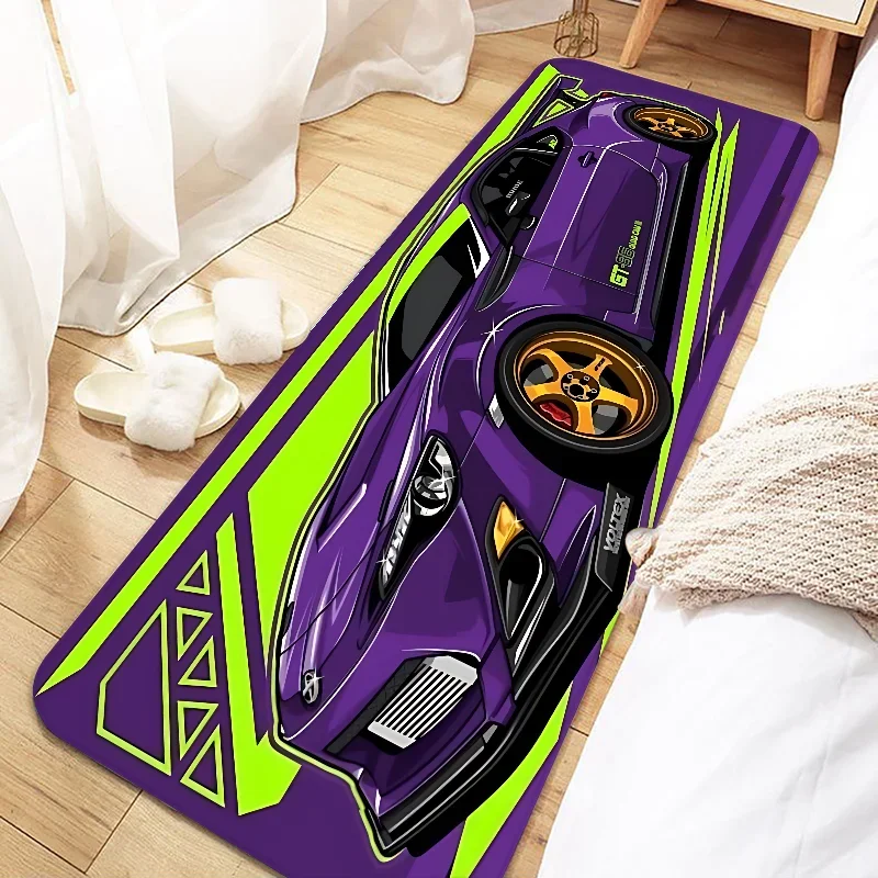 Teppich mit Rennsport-Motiv für Schlafzimmer, Flur und Eingang – 40 × 60 bis 80 × 180 cm, Flanell, weich, rutschfest, geräuschdämpfend, 16 Motive