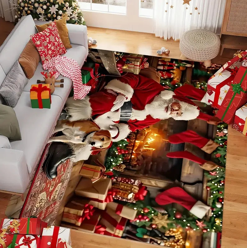 Weihnachtsteppich in Rot mit Christbaumkugeln, Tannenzweigen und Schneeflocken für Wohnzimmer und Haustür – 40 × 60 bis 120 × 160 cm, rutschfest