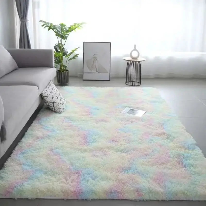 Flauschiger Teppich aus Seidenwolle mit Batikmuster für Kinderzimmer, Wohnzimmer und Schlafzimmer – 40 × 60 bis 160 × 230 cm, rutschfest, waschbar