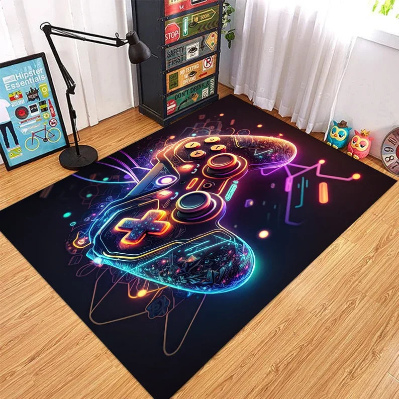 Gaming-Teppich mit geometrischem Neon-Muster für Spielzimmer, Kinderzimmer und Wohnzimmer – 40 × 60 bis 120 × 160 cm, rutschfest, 7 Motive
