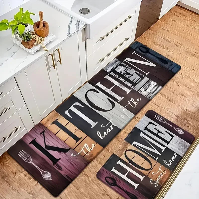 Küchenläufer in Vintage-Holzoptik für Küche, Flur und Eingang – 40 × 60 bis 60 × 180 cm, Flanell, rutschfest, saugfähig, waschbar