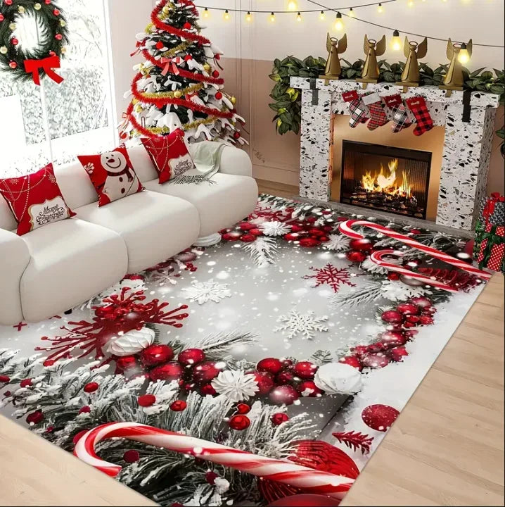 Weihnachtsteppich mit Lebkuchenhaus-Motiv für Wohnzimmer und Schlafzimmer – 40 × 60 bis 120 × 160 cm, rechteckig, Flanell, rutschfest, 4 Motive