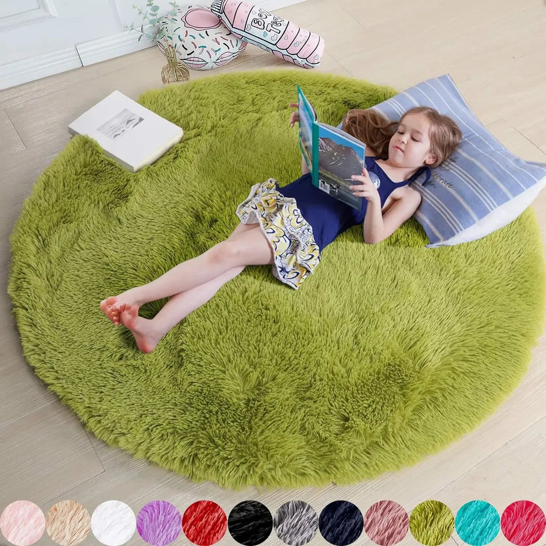 Runder Shaggy-Teppich für Mädchenzimmer, Kinderzimmer und Spielzimmer – Ø 60 bis 180 cm, flauschig, rutschfest, fusselfrei, 8 Farben
