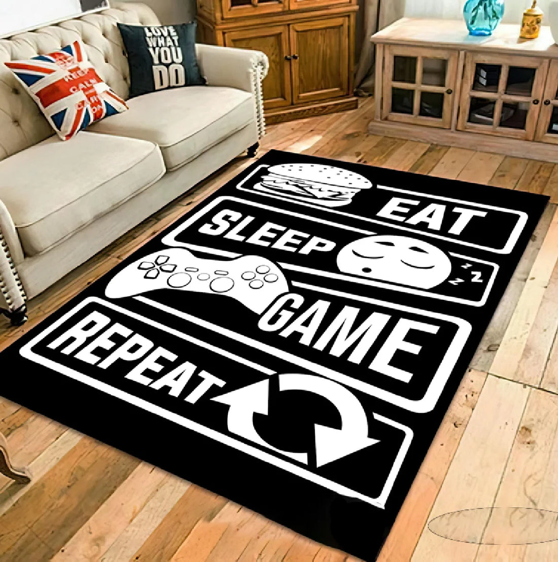 Bunter Gamer-Teppich mit Spielkonsolen-Motiv für Wohnzimmer und Schlafzimmer – 40 × 60 bis 120 × 160 cm, bedruckt, weich, Memory-Schaum, 5 Motive