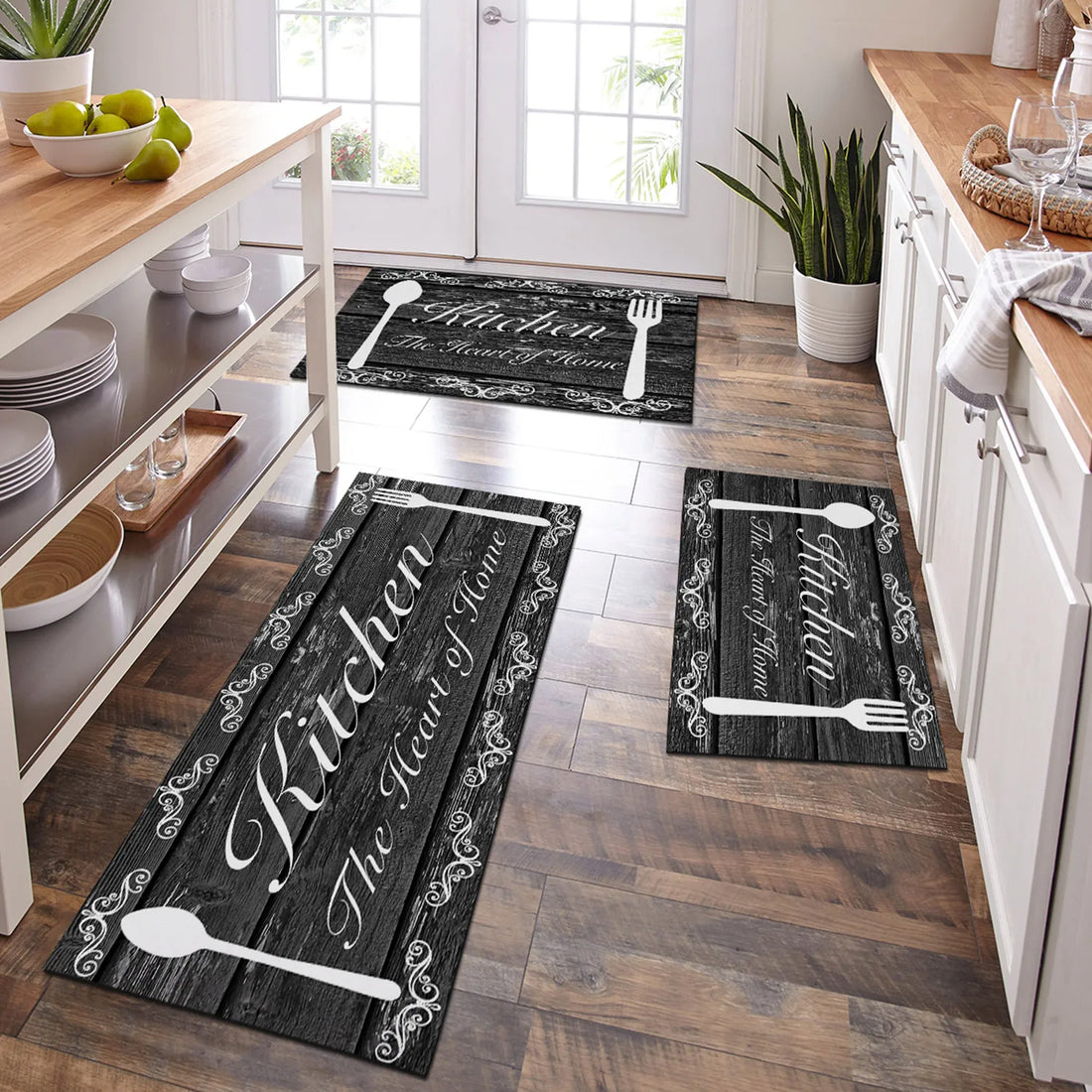 Saugfähige Küchenmatte mit Schwammschicht und Küchenmotiv für Küche und Bad – 40 × 60 bis 50 × 160 cm, rutschfest, wasserdicht, waschbar, 3 Motive