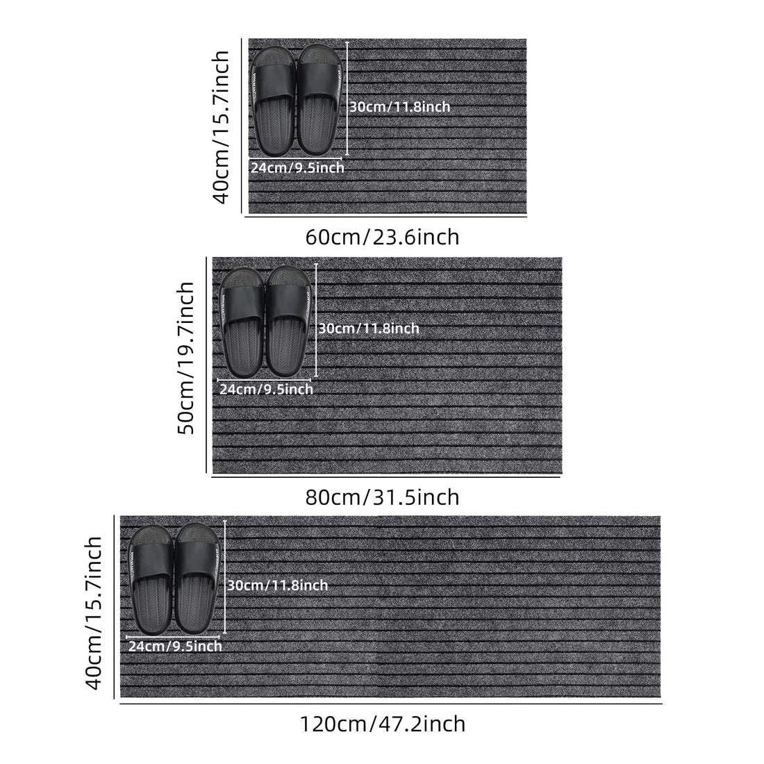 Gerippte Bodenmatte in Uni-Farbe mit Gummirücken für Küche, Flur und Bad – 40 × 60 bis 40 × 120 cm, saugfähig, schnell trocknend, 3 Farben