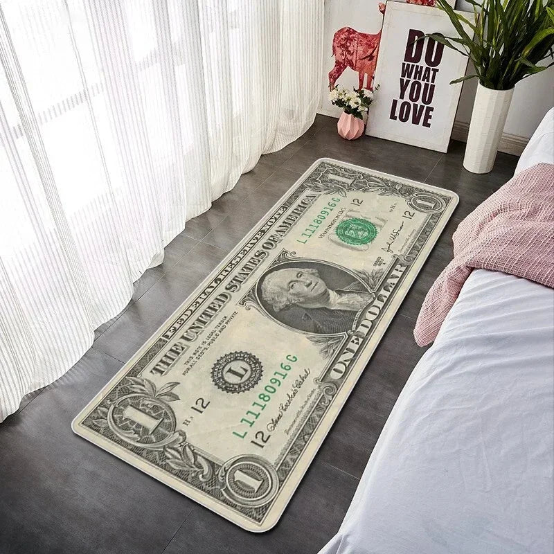 Läufer mit Banknoten-Motiv für Schlafzimmer, Flur und Büro – 40 × 60 bis 50 × 160 cm, weich, rutschfest, geräuschdämpfend, 16 Motive