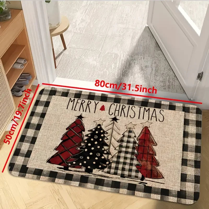 Fußmatte mit Weihnachtsbaum-Motiv aus Flanell für Eingang, Küche und Bad – 40 × 60 bis 80 × 120 cm, rutschfest, saugfähig, auch als 2er-Set