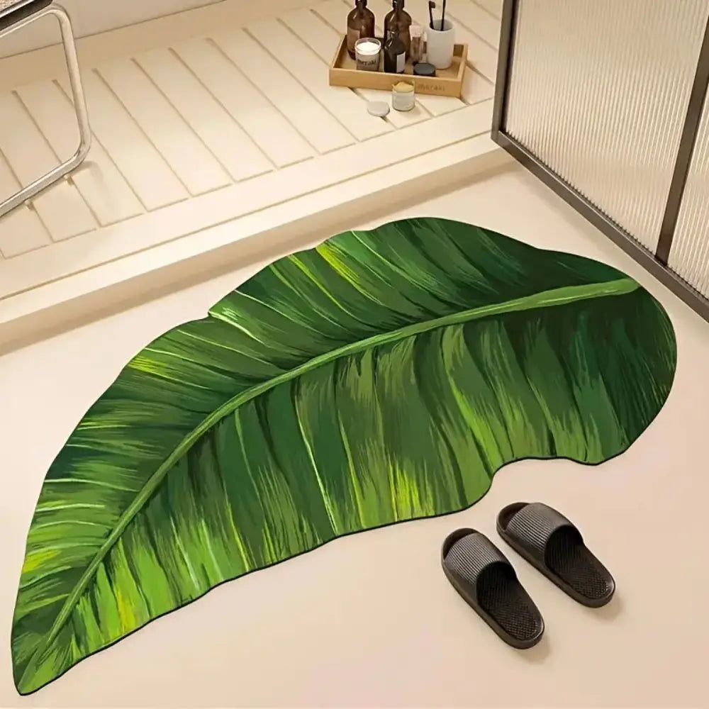 Dünne Badematte in Form eines tropischen Blatts für Bad und Dusche – 30 × 70 bis 40 × 80 cm, schnell trocknend, saugfähig, Gummirückseite, 3 Motive