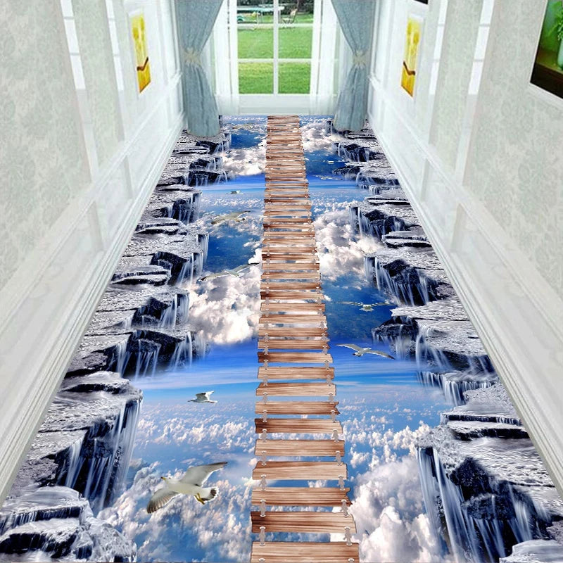 Läufer mit 3D-Blumen- und Landschaftsmotiv für Flur, Wohnzimmer und Eingang – 60 × 200 bis 90 × 400 cm, Kristallsamt, rutschfest, 16 Motive