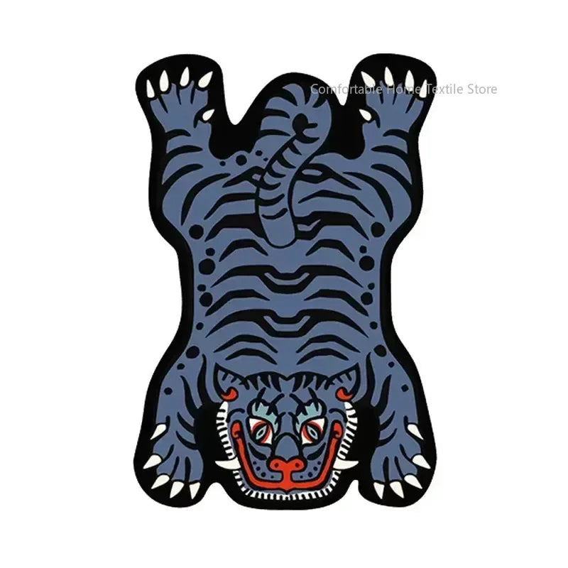 Teppich in Tigerform im Cartoon-Stil für Wohnzimmer, Schlafzimmer und Babyzimmer – 60 × 90 bis 200 × 400 cm, Flanell, rutschfest, waschbar, 14 Motive