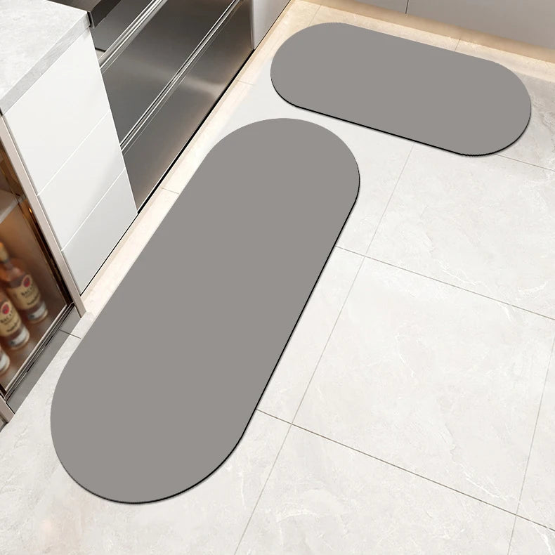 Einfarbige Kieselgur-Küchenmatte in Lederoptik für Küche, Eingang und Bad – 40 × 60 bis 50 × 160 cm, saugfähig, rutschfest, 6 Ausführungen
