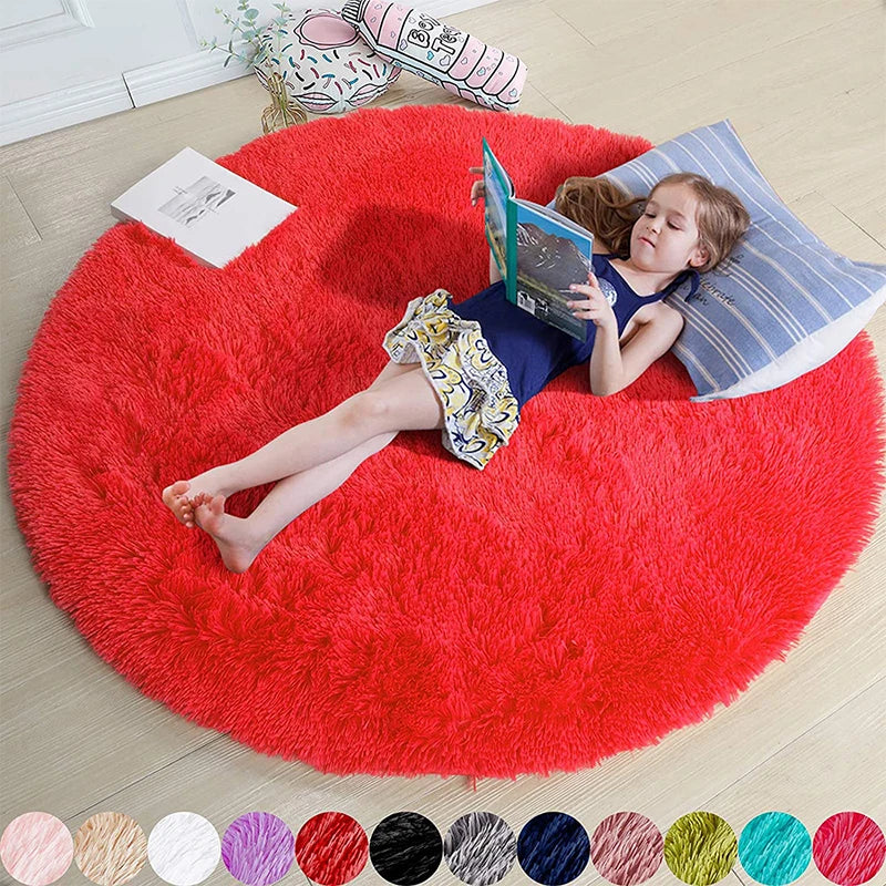 Runder Shaggy-Teppich für Mädchenzimmer, Schlafzimmer und Wohnzimmer – Ø 60 bis 200 cm, flauschig, zottelig, rutschfeste Noppen, 10 Farben