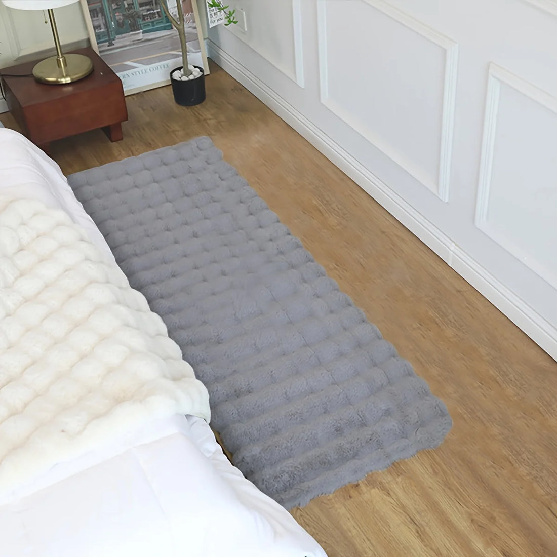 Teppich aus Kaninchenfell-Imitat mit Wildlederrückseite für Wohnzimmer und Schlafzimmer – 60 × 90 bis 60 × 180 cm, maschinenwaschbar, 4 Farben