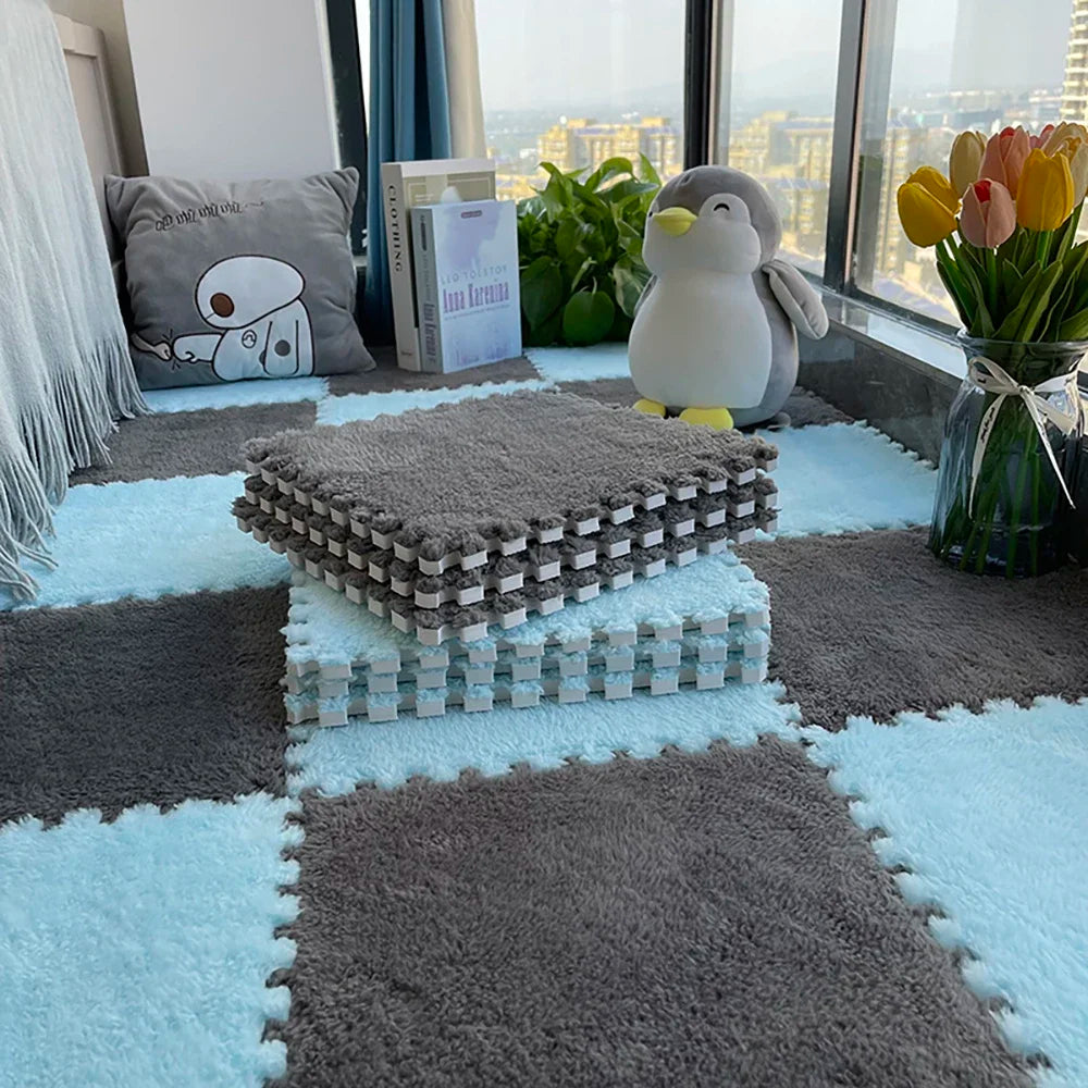 Zweifarbige Plüsch-Puzzlematte als Krabbelmatte für Babys in Kinderzimmer und Wohnzimmer – 30 × 30 × 1 cm, EVA-Schaum, 10 oder 20 Stück, 25 Varianten