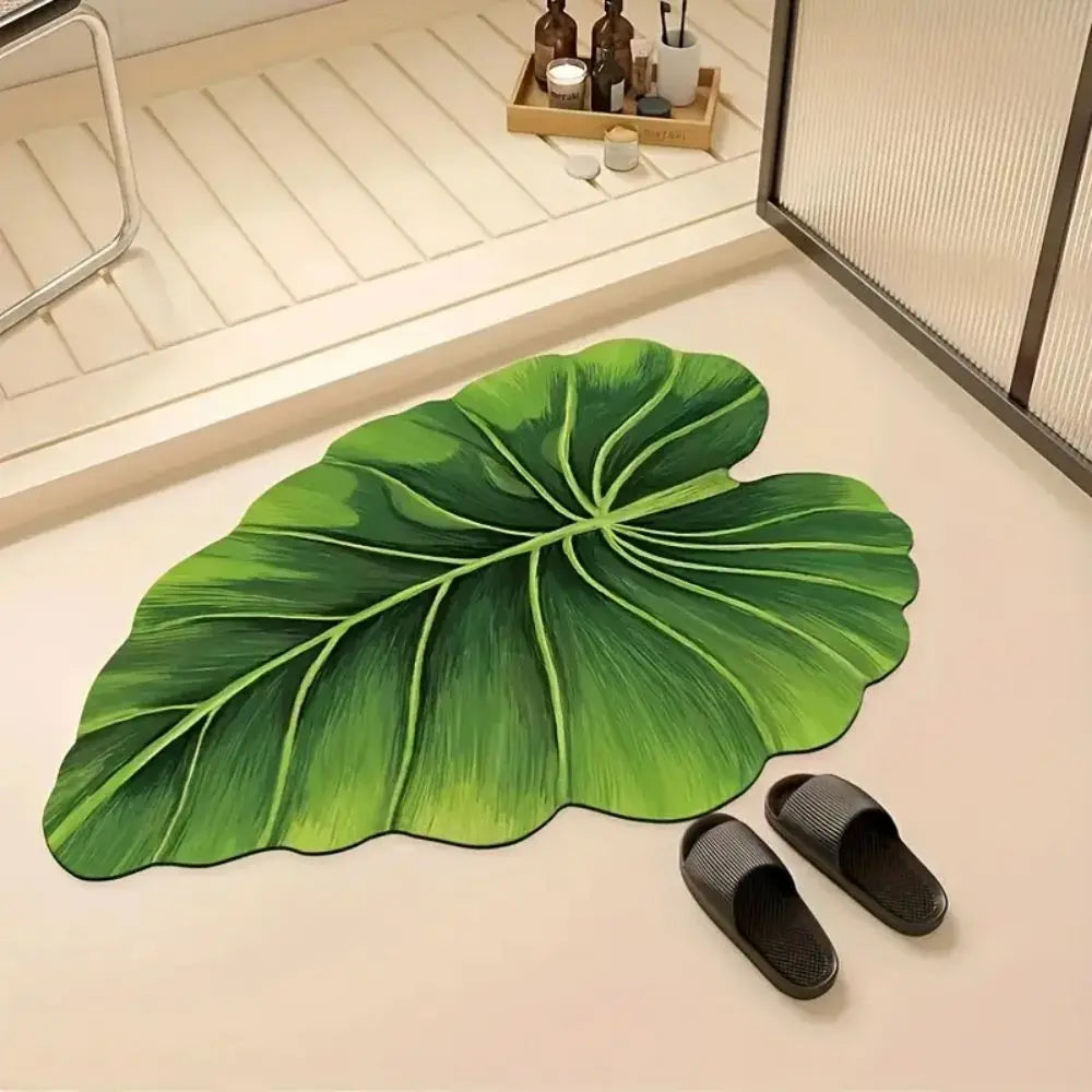 Dünne Badematte in Form eines tropischen Blatts für Bad und Dusche – 30 × 70 bis 40 × 80 cm, schnell trocknend, saugfähig, Gummirückseite, 3 Motive